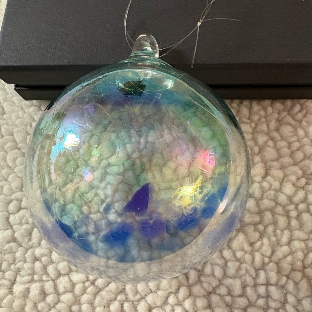 Glass Ornament Set with Green and Clear Designs
